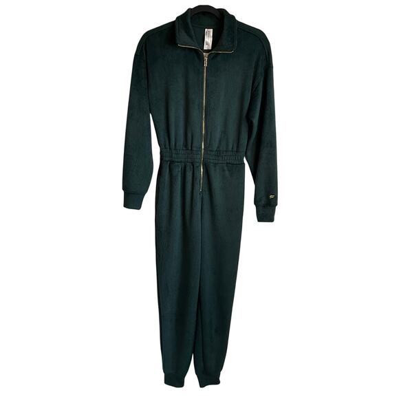 Fabletics Cozy Cord Zip Jumpsuit Plush Sz XS Green Pockets Loungewear Athleisure - Picture 13 of 14
